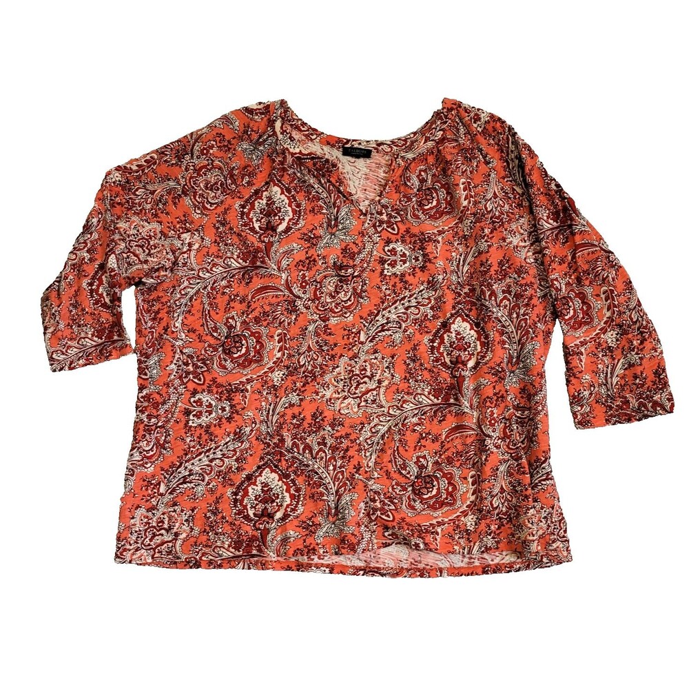 Talbots Womens Top Size Large Petite Pasley Print 3/4 Sleeve Work Casual Travel